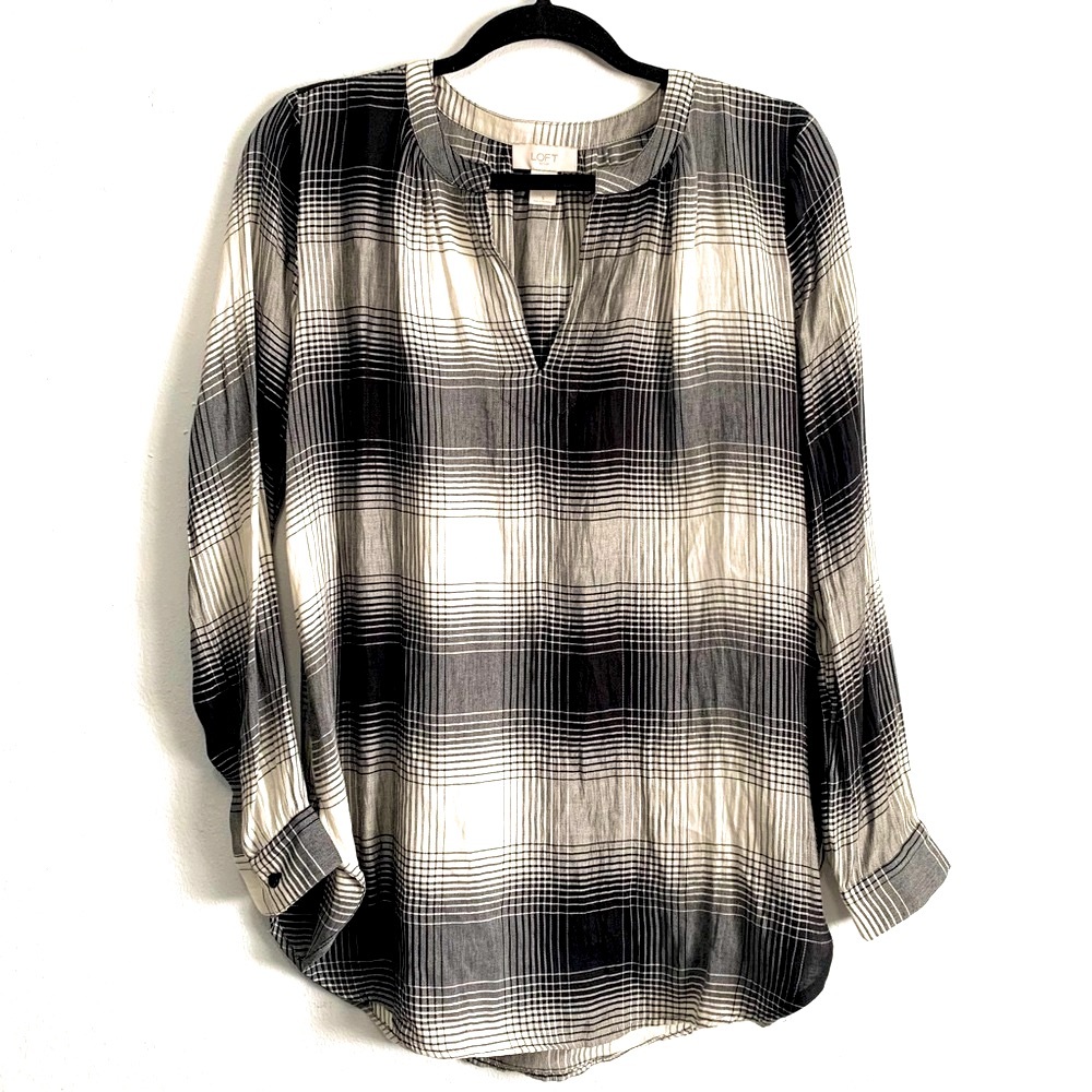 LOFT Lightweight Plaid Long Sleeves Tunic